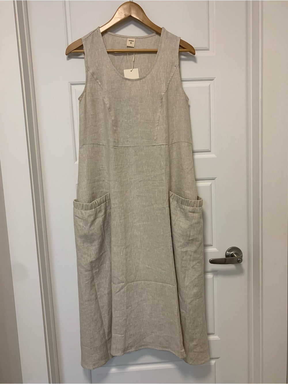 Sleeveless 100% Linen Midi Dress with Front Pockets - Natural